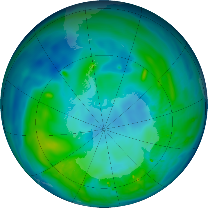 Antarctic ozone map for 24 April 2010